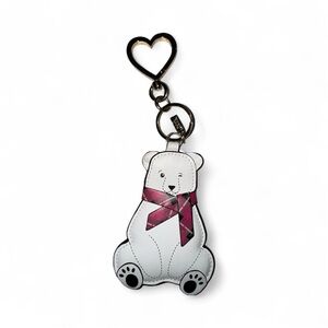 Victoria Secret White Bear , Gold Keychain with Pink Scarf, VS imprint